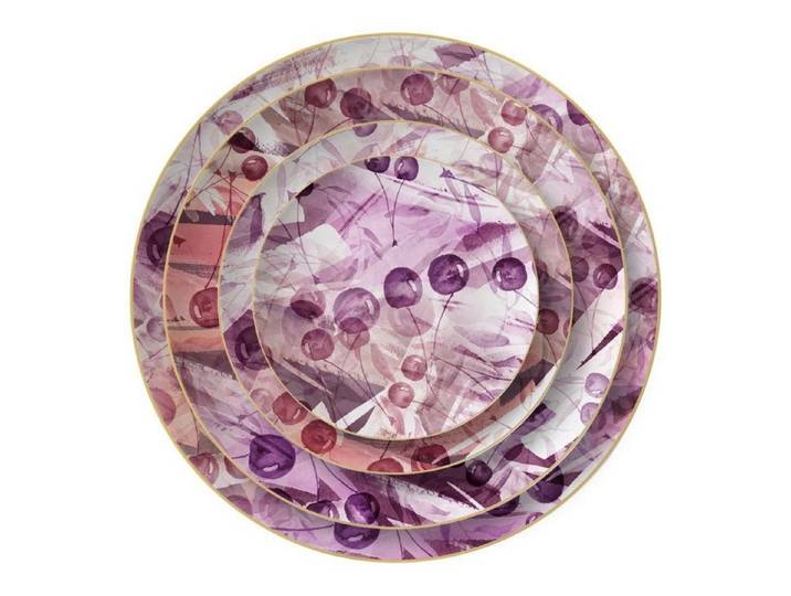 Quality Elegance Teller-Set Lila Kirsche Luxus Bone China Geschirrset (4-tlg)