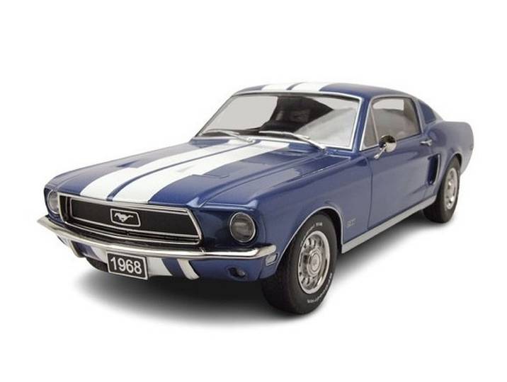 KK Scale Modellauto Ford Mustang GT Fastback 1968 blau metallic weiß, Maßstab 1:18
