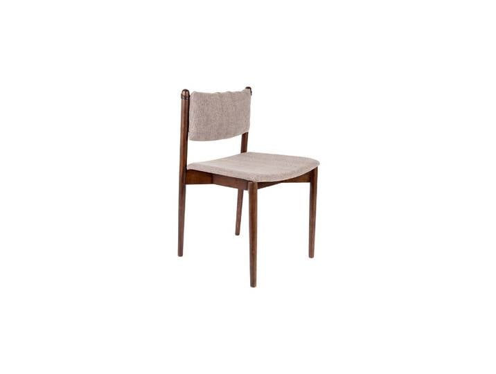 Chaise en tissu chiné beige, structure en bois massif, assise rem