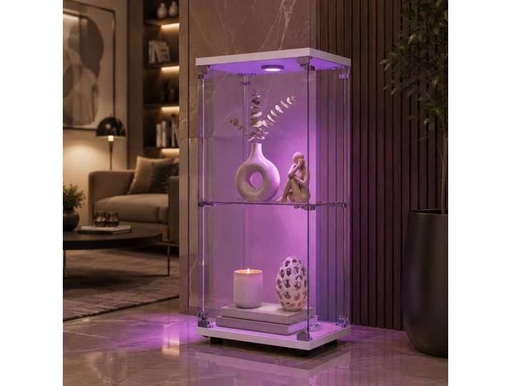 Vitrines en Verre 86x40x36.5 cm armoires de Rangement Verticales en Verre Vitrine Verre avec LED pour Salons Chambres Blanc