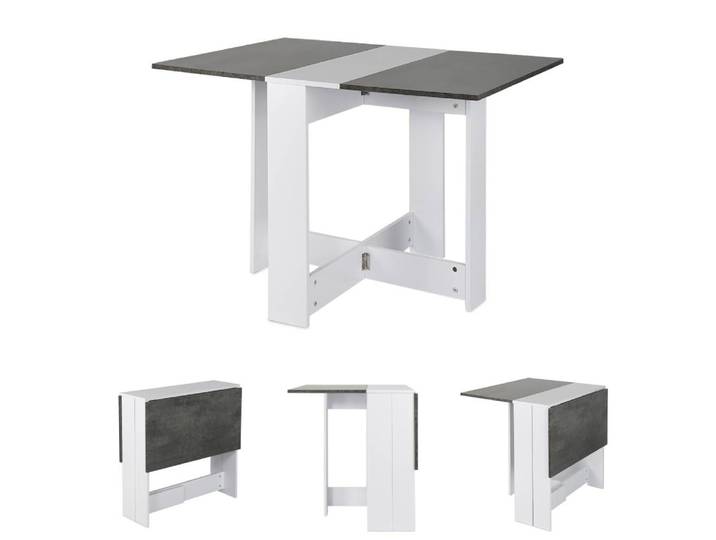 Table pliante en bois FIRNOSE - Style moderne - Blanc/Béton - 4 places - 76 x 103 x 73 cm