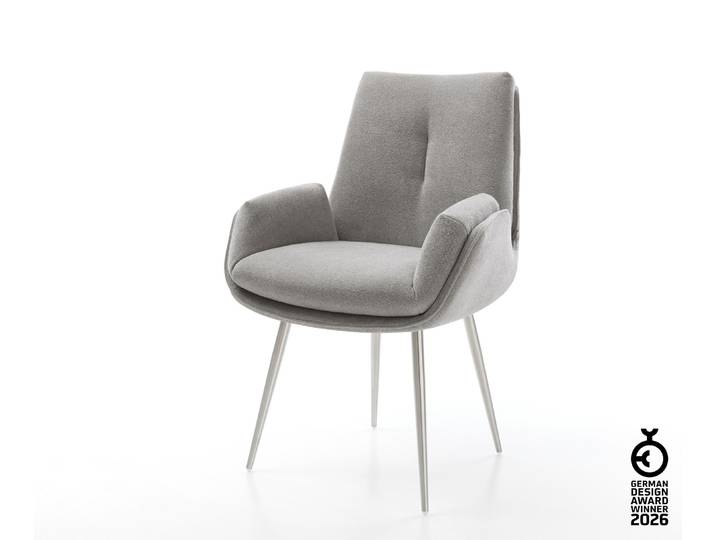 Esszimmerstuhl Clea-Flex Strukturstoff Soft Grau 4-Fuß konisch Edelstahl, Esszimmerstühle
