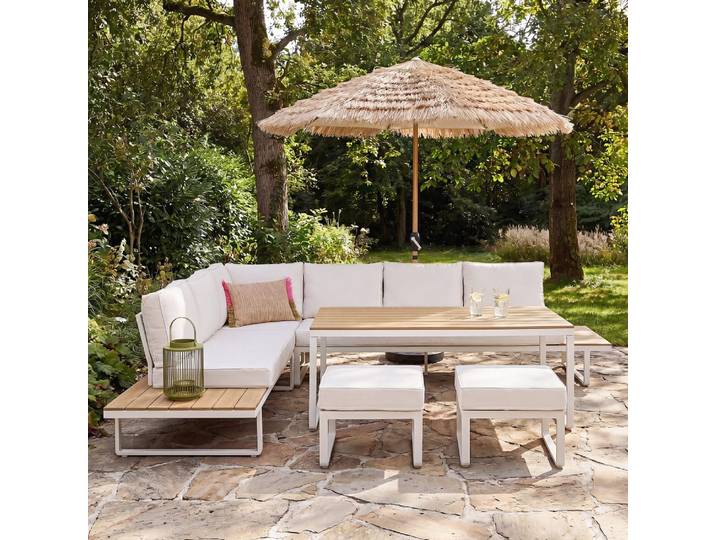 Garten-Lounge aus Aluminium in Holzoptik für 8 Personen, beige