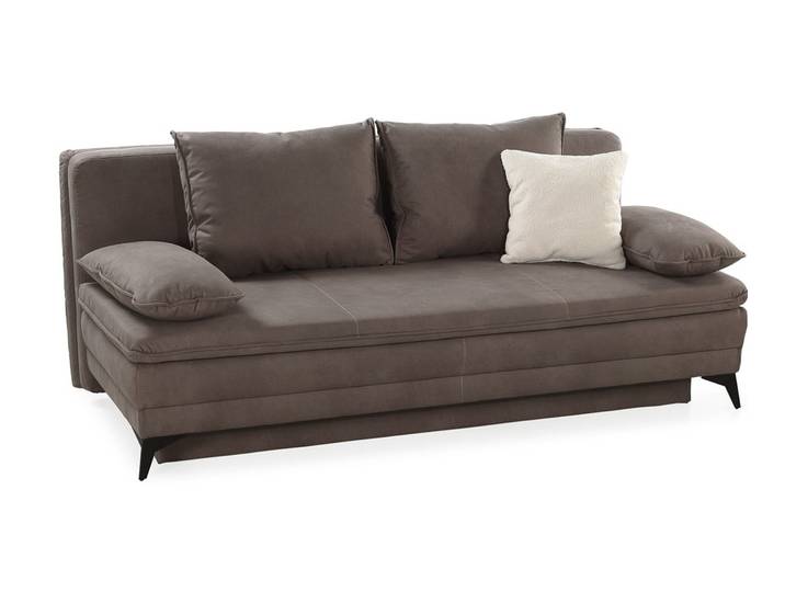 Dauer-Schlafsofa 202 cm Couch mit Topper Bettkasten Wellenunterfederung in Braun / 15158