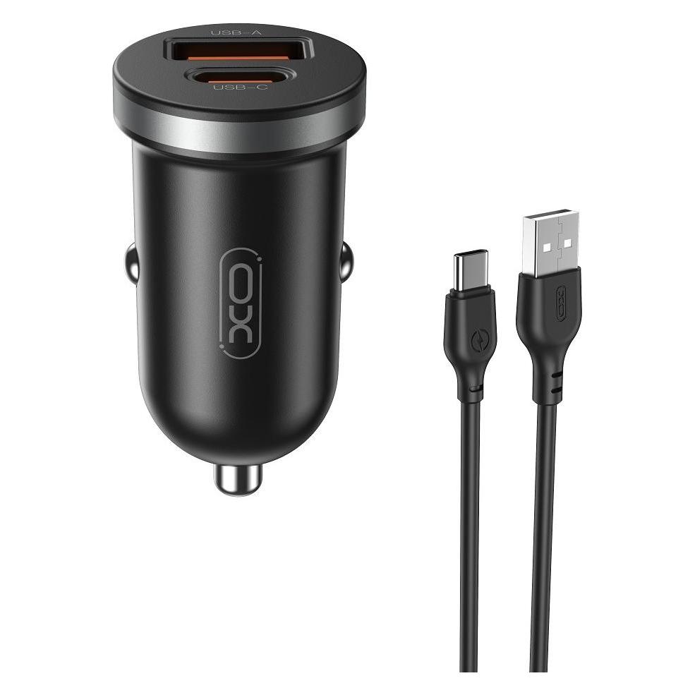 xO Kfz-Ladegerät CC56 PD 30W QC 1x USB 1x USB-C schwarz + USB - USB-C Kabel (CC56)