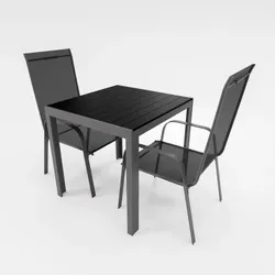 Lex Gartenmöbel Set Alu Tisch 3-tlg. 2x Stapelsessel Essgruppe Gartenset Sitzgruppe schwarz : Schwarz