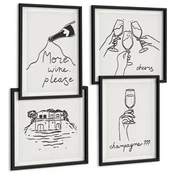 BILDER SET 4er Set - 50x50 cm & 40x60 cm Schwarzer Rahmen - Fröhliche Momente mit Champagner