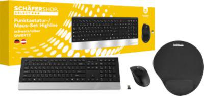 Schäfer Shop Select Sparset Funkastatur-/Maus HIGHLINE + ergonomisches Mauspad, QWERTZ, Handballenauflagen, 5 Tasten, bis 1600 dpi, bis 10 m