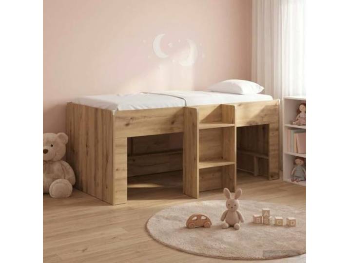 KTHLBRH Hochbett für Kinder, handgefertigt, Eiche 80 x 160 cm Technisches Holz, integrierte Leiter, Aufbewahrung unter dem Bett, 120 kg Kapazität