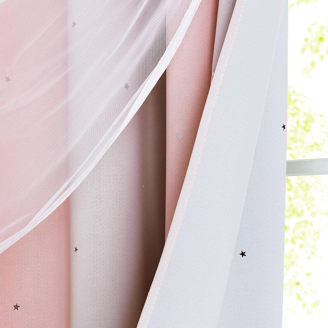Isabelle & Max Blackout Curtain Pair Grey/Pink 132cm W X 137cm H