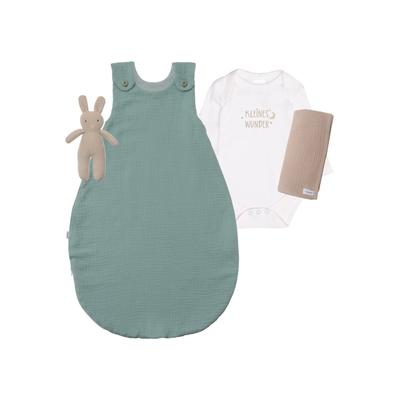 Erstausstattungspaket LILIPUT "Kleines Wunder", Mädchen, Gr. 44, grün (weiß, grün), 100% Baumwolle, KOB Set-Artikel Erstausstattungspaket, mit hochwertigem Musselinschlafsack