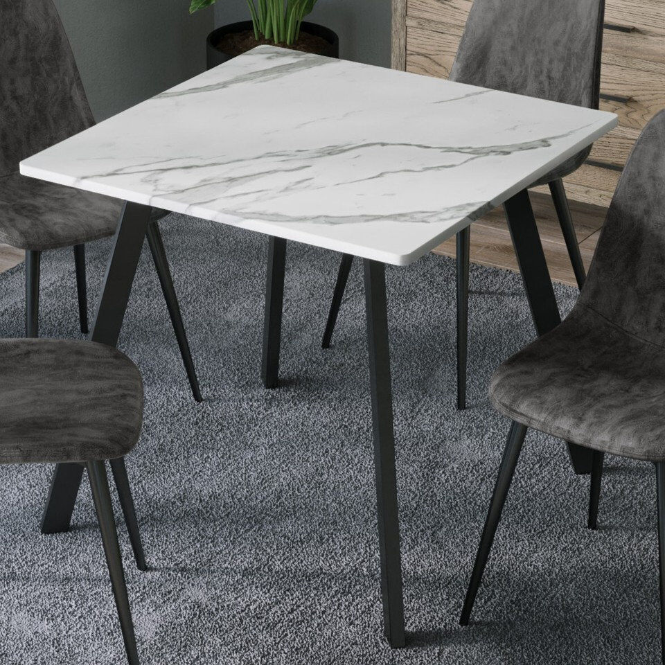 Borough Wharf Square Wood Top Dining Table with Wood Base White Marble