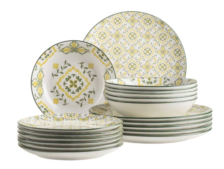 Teller-Set MÄSER Granada , gelb (gelb, grün), 18 Stk., Geschirr-Sets, Teller-Set