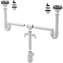 Alcadrain Doppelspülbeckensiphon Universal Set DN50/40