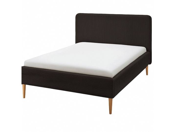 Wohnglücklich Polsterbett Juna (mit gepolstertem Kopfteil, mit Knopfheftung, mit Holzfüßen), Modernes Design schlicht & zeitlos