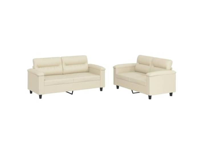 Coespram 2-tlg. Sofagarnitur mit Kissen, Kunstleder Sofaset, Creme Elegante Couchkombination fürs Wohnzimmer: Pflegeleichte Polstermöbel mit Schaumstoff und robustem Metallgestell.