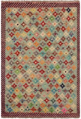 Treasured Knots Eclectic Balochi Higgins Blue/Red Hand Knotted Wool Rug - 3'4'' x 5'0''