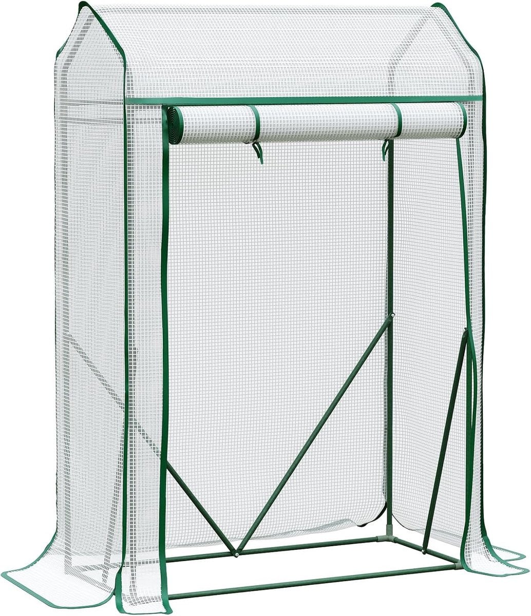 Witte puntgevel kas met rolluik en UV-bescherming, B/D/H: 100 x 50 x 150 cm