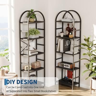 Garvee "Arched Triple Column 5 Tier Bookshelf, 63""X71"" Tall Book Shelf with Open Display Shelves, Industrial Wide Bookcase"