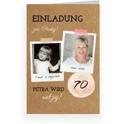 Einladungskarte 70. Geburtstag: Kindheitserinnerungen - 70 mit Fotos in Kraft Look