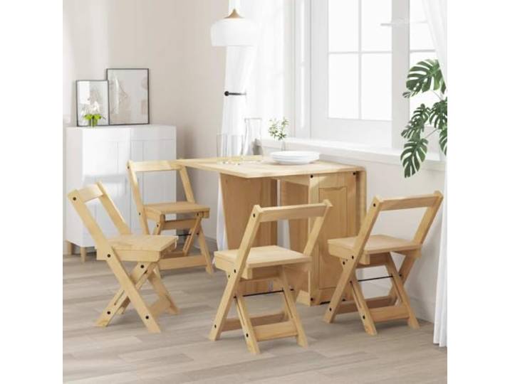 Essstühle, faltbar, aus massivem Kiefernholz, mit Fußstütze, 4 Stück Massives Kiefernholz, faltbares Design, integrierte Fußstütze, pflegeleicht, vielseitig einsetzbar
