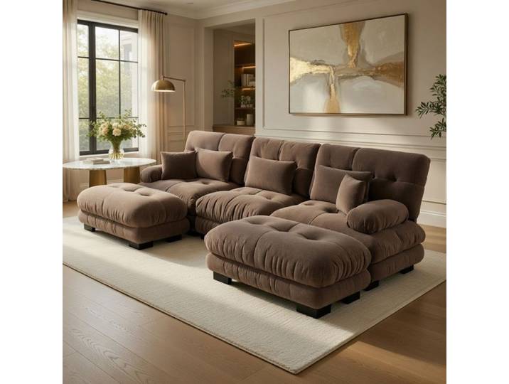 Canapé d'angle- Xylo- en chenille modulaire U-forme surdimensionné Cloud Couch assise profonde convertible en lit