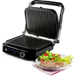 Domo Genius Elektro Kontaktgrill Antihaftbeschichtung, mit Display Edelstahl, Schwarz, Kontaktgrill, Grau