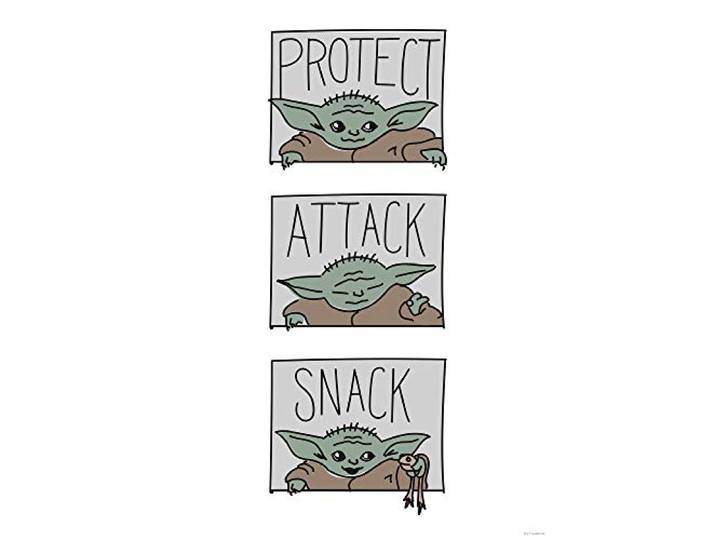 Komar Star Wars Wandbild Mandalorian The Child Protect Attack Snack Baby Yoda, Dekoration, Wandbild, Poster, Kunstdruck Größe 40 x 50 cm ohne Rahmen WB-SW-010-40x50