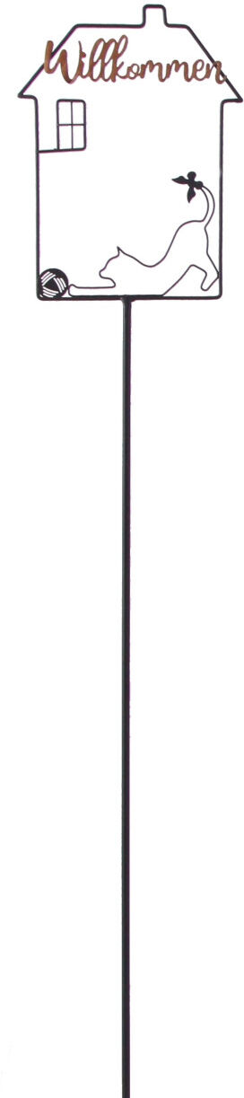 TrendLine Gartenstecker Haus Willkommen Katze Metall 115 x 18 cm schwarz