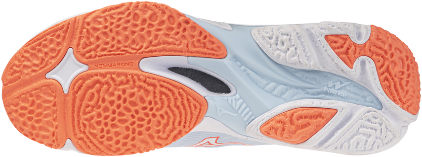 Mizuno Wave Lightning Elite (26) Naisten sisäpelikengät (Blue Finch/White/Lava Orange) - UK 3,5w (EUR 36 / 22,5 cm)