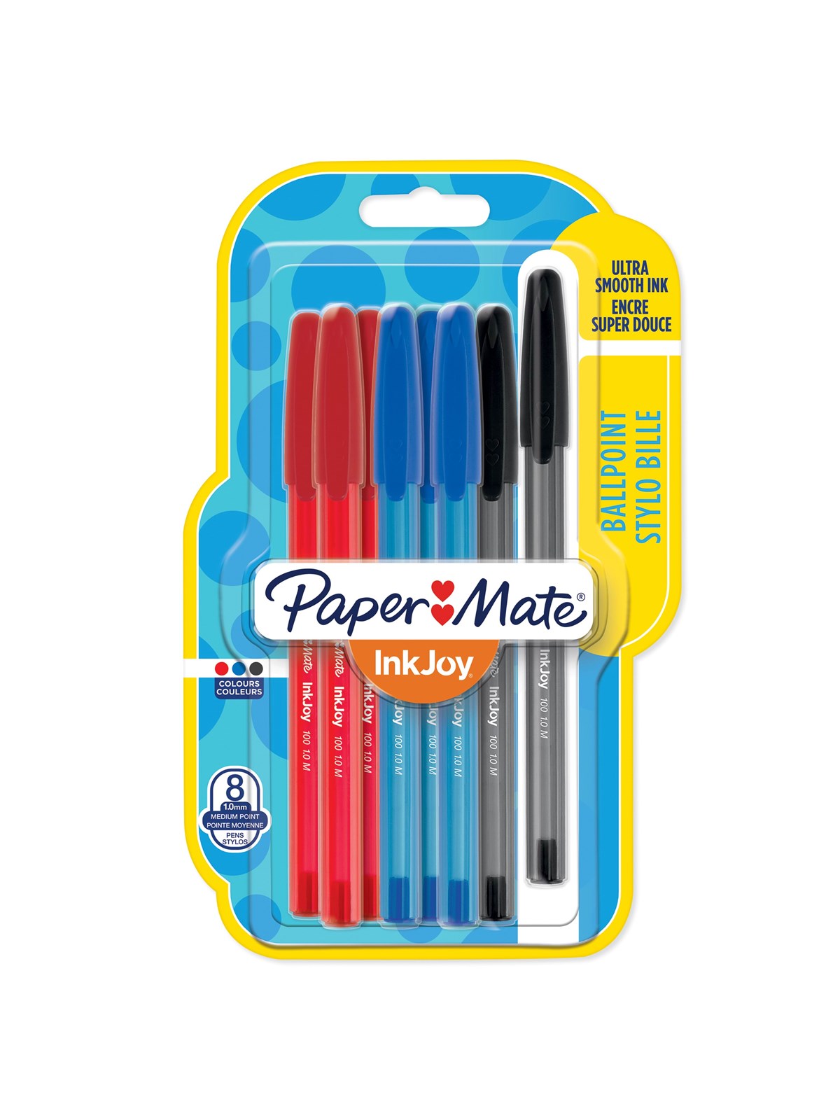 Paper Mate InkJoy 100ST Kugelschreiber | mittlere Spitze (1,0 mm) | Schwarze, blaue & rote Tinte | 8 Stück