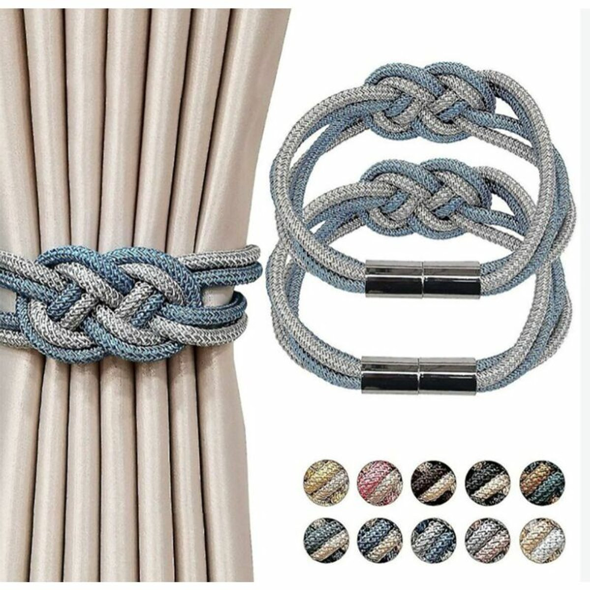 Set van 2 magnetische gordijnhouders van metaal in blauw - Scandinavische stijl