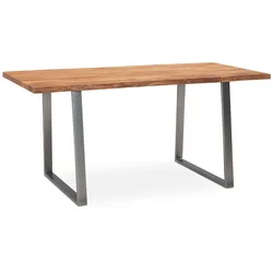 Schreibtisch Massivholz Baumkante Industrial | 120x60 cm Akazie kompakt mit Chromgestell | Goldbraun | Handarbeit | Tarn Kollektion | Kadima Design