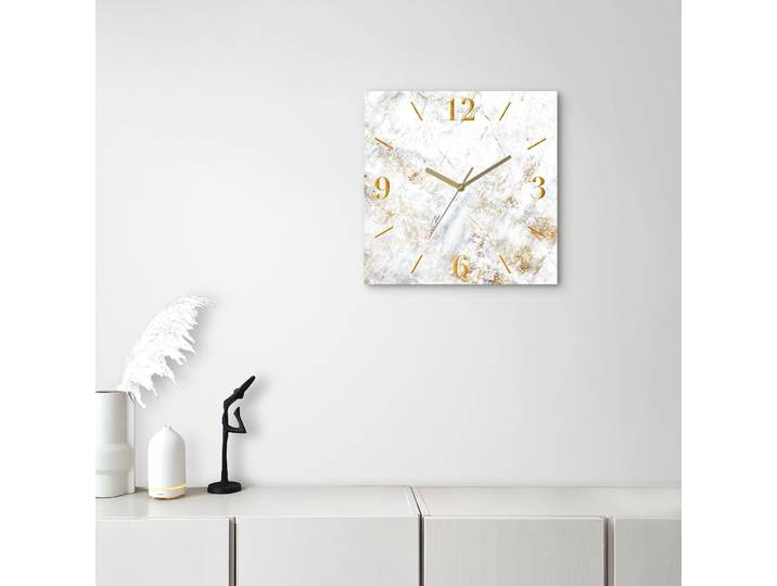 Wanduhr GOODPRODUCT Marmor , weiss (weiß), B:30cm H:30cm T:0,3cm, Wanduhren, Wanduhr, wahlweise mit Quarz- oder Funkuhrwerk, lautlos ohne Tickgeräusche