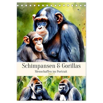 Schimpansen & Gorillas (Tischkalender 2027 DIN A5 hoch), CALVENDO Monatskalender