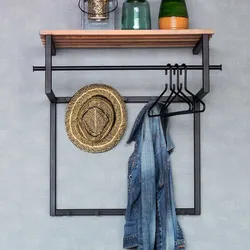 Industry Design Wandgarderobe aus Stahl in  Schwarz Hutablage aus Holz