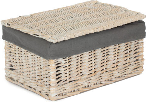 Highland Dunes Wicker Large Lined Storage Hamper Basket White Wash/Grey Lining