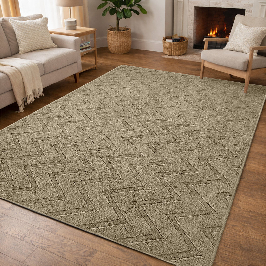Fairmont Park Geometric Machine Tufted Shag Area Rug Beige Rectangle 160 x 230 cm