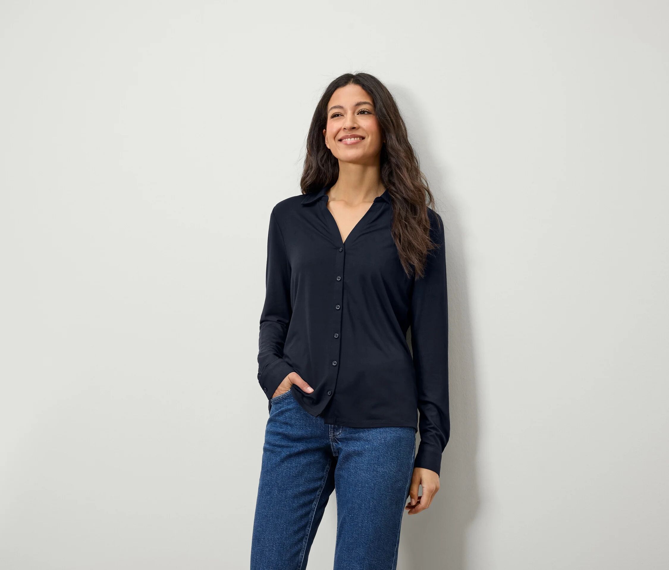 Tchibo - Blusenshirt mit Knopfleiste - Damen - Gr. S - dunkelblau