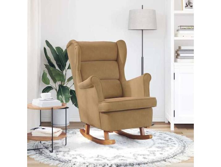 Brun Chaise confortable à bascule LEMON Fauteuil à bascule à oreilles en velours marron bois massif Pour maison/bureau_22385