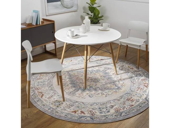 Livabliss Casablanca Tapis Vintage Ø 160 cm – Taupe\, Bleu\, Gris