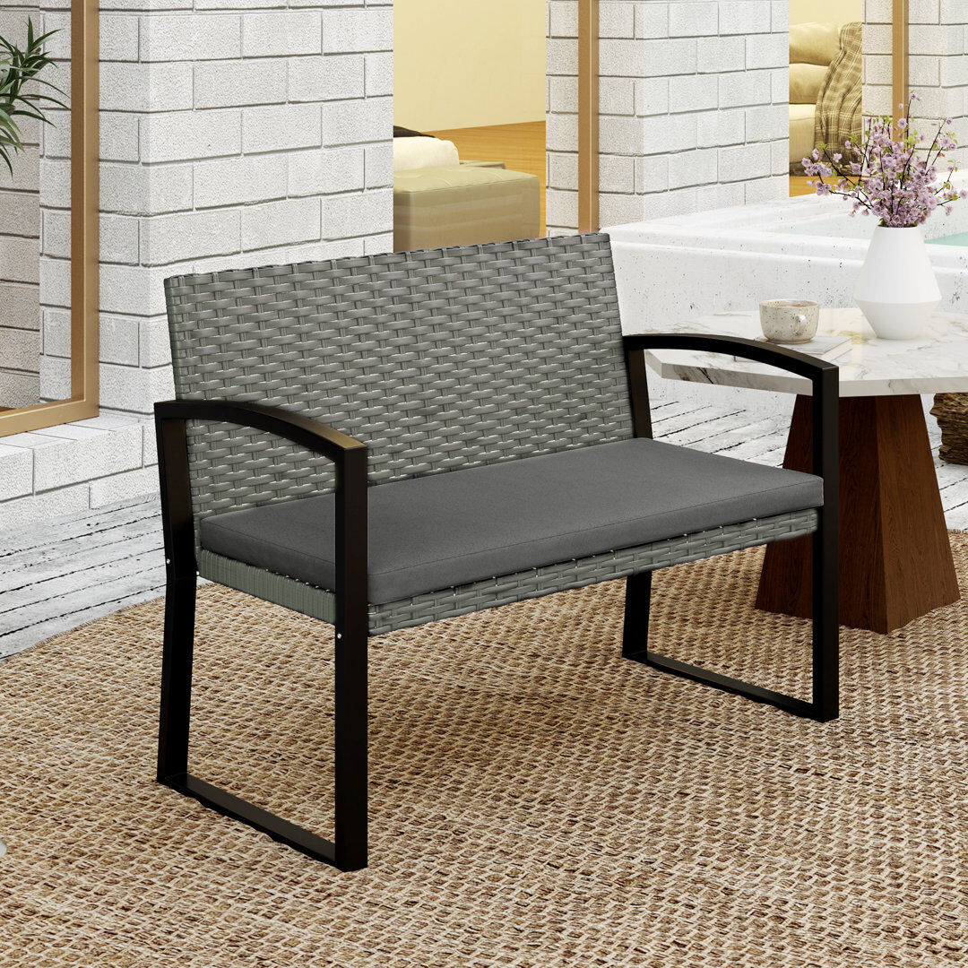 17 Stories Outsunny 2 Seater Rattan Garden Bench with Cushion Outdoor Bench Dark Grey/Gray