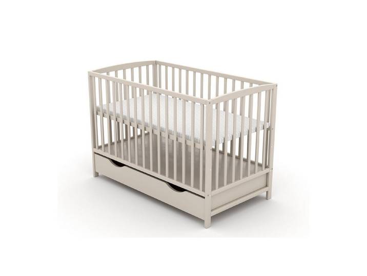 Baby-Delux Babybett Taupe Gitterbett Bettkasten Schutzgitter, Kinderbett 60x120 Kiefernholz Schublade Barriere Matratze