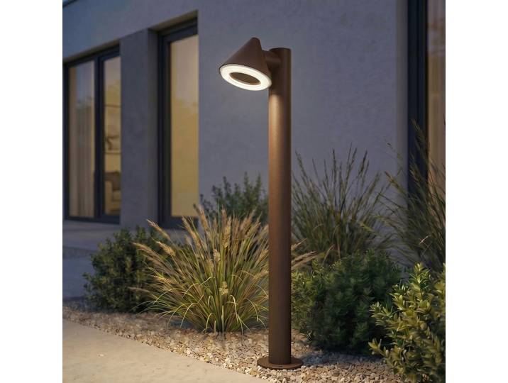 Bornes lumineuses LED Soran, métal, hauteur 100 cm, marron, IP44 - Lindby - Moderne - À ampoule unique