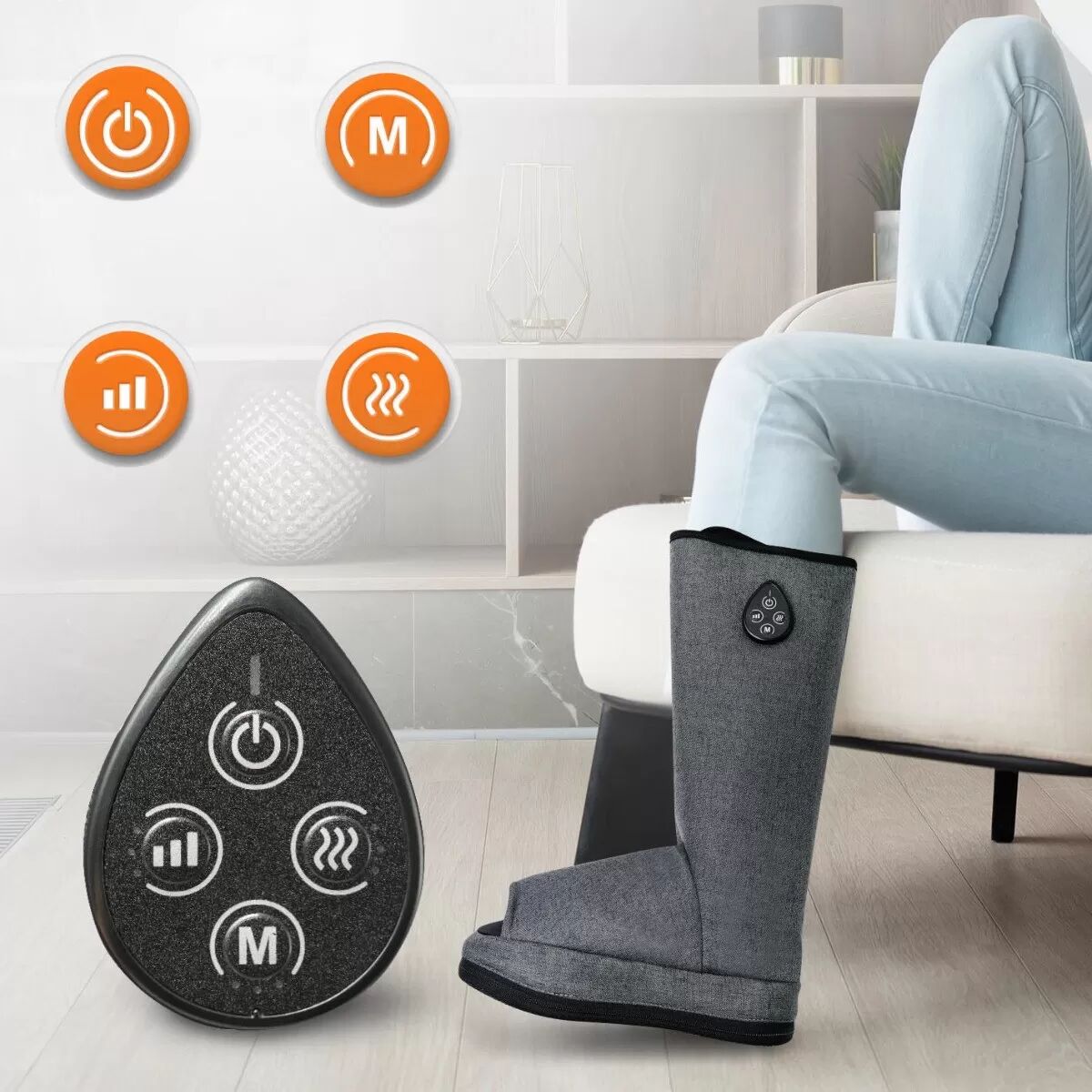 INF Luftkompressions-Fußmassagegerät mit Heizung – 3-stufige intelligente Temperatur, 360° 5-Kammer-Airbags, Wiederaufladbar