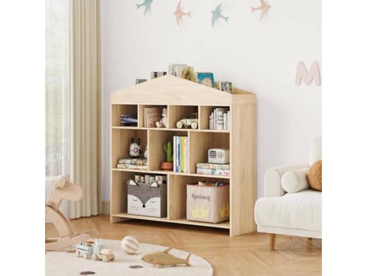 Kinder Aufbewahrungsregal Aus MDF Für Spielzeug Und Bücher Im Kinderzimmer Stabile Bauweise, offene Fächer, mit Anti‑Kipp‑Vorrichtung, für Spielzeug, Bücher und Plüschtieren im Kinderzimmer