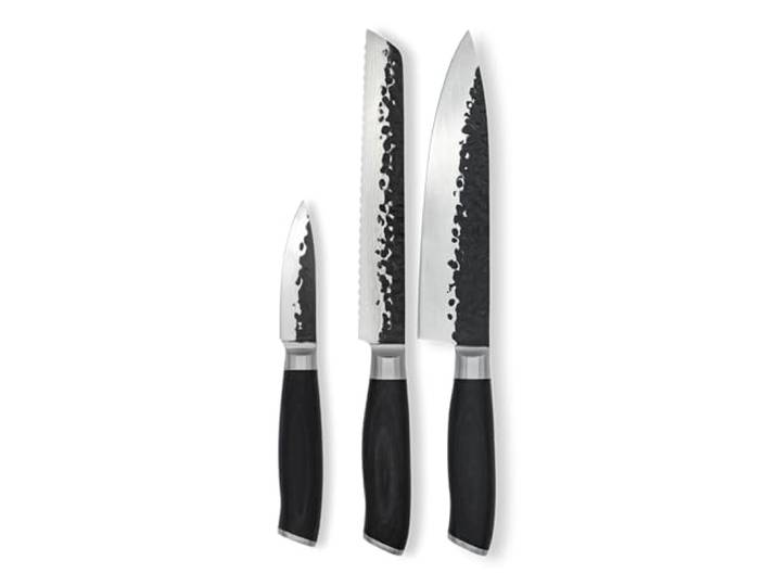 FIVI Messer Set 3-teilig ROLF, BERND, LUCA Scharfes Küchenmesser Set aus deutschem Edelstahl mit Hammerschlag & Pakkaholz Kochmesser, Brotmesser & Officemesser für Profi & Alltag