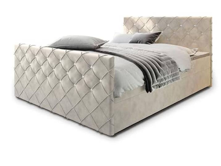 Masseno Boxspringbett Mandi 200x200 cm Komplett-Set mit Matratze und Topper, Polsterbett mit Zwei Bettkästen -Beige, Magic Velvet 2250