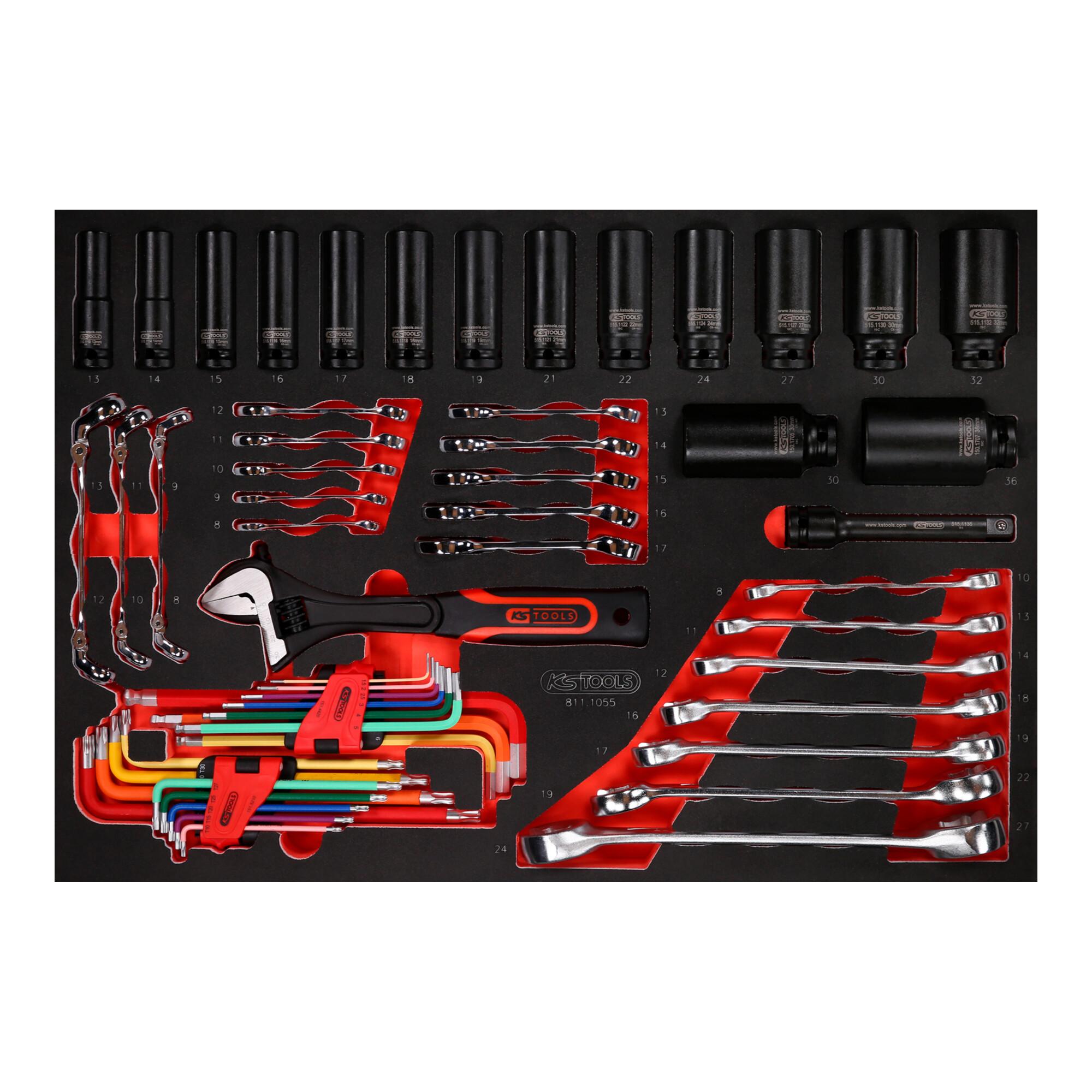 KS Tools Schraubenschlüssel- / und Kraft-Stecknuss-Satz in Schaumstoffeinlage, 55-tlg (811.1055)