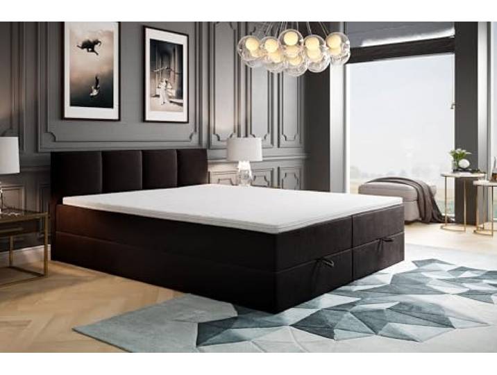 TRADA Boxspringbett 180x200 cm mit Bettkasten & Bonellmatratze, Schwarz Modell ROYAL, Elegant Bett mit Topper